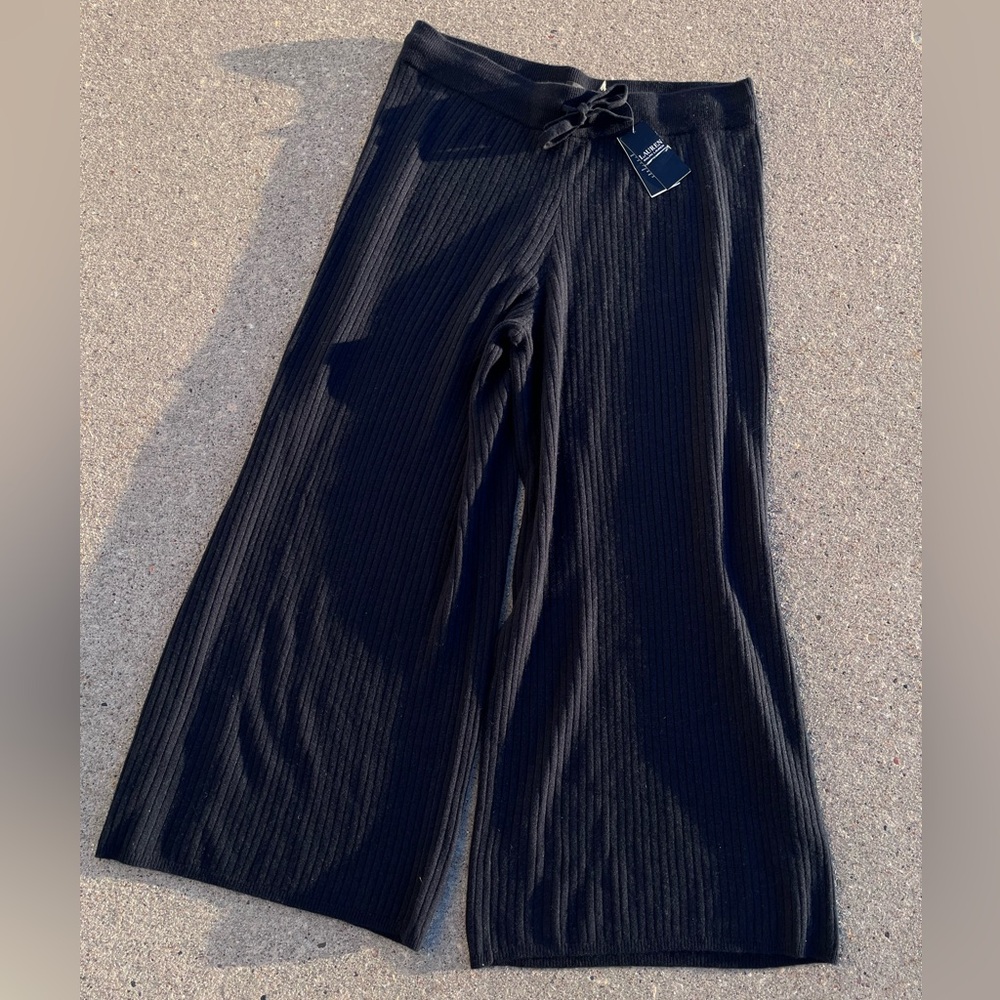 Polo Ralph Lauren navy washable cashmere wide leg ribbed sweatpants navy NWT - Picture 3 of 6